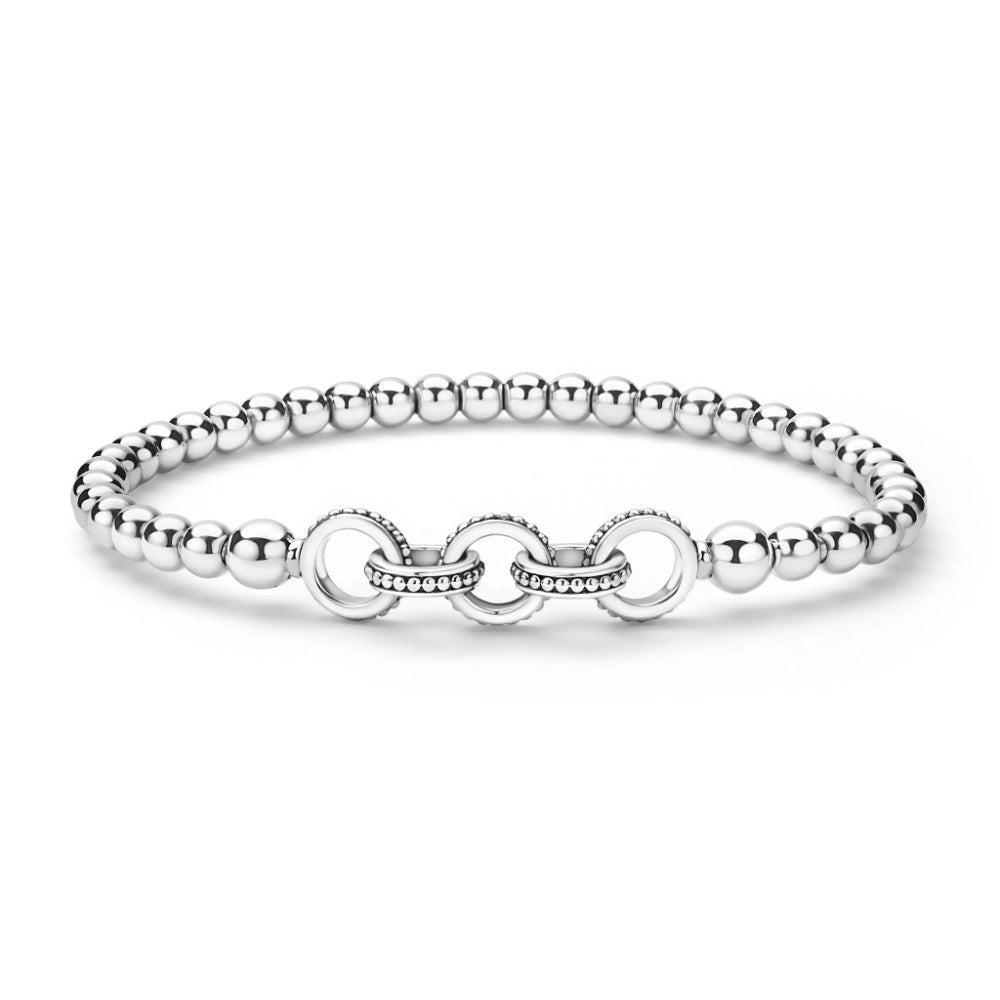 Lagos Signature Caviar Silver Ring Link Stretch Bracelet