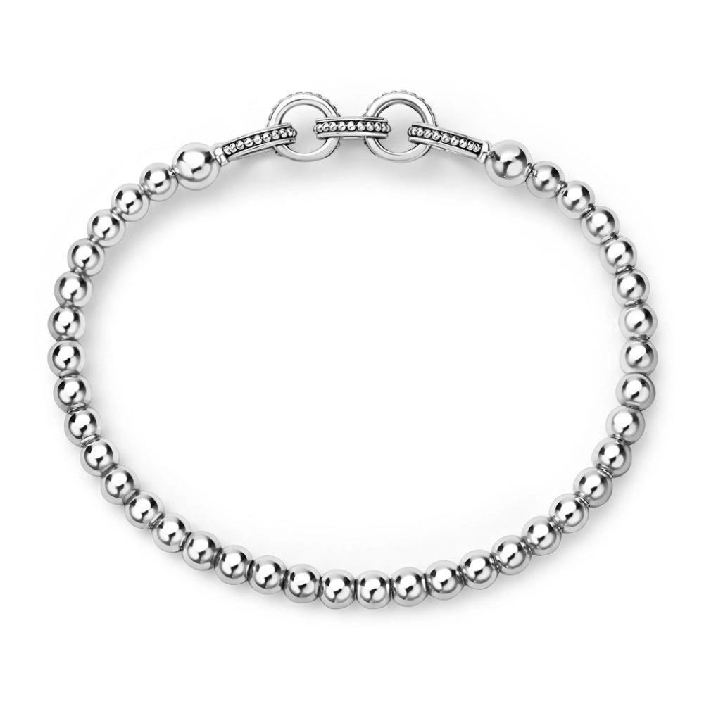 Lagos Signature Caviar Silver Ring Link Stretch Bracelet