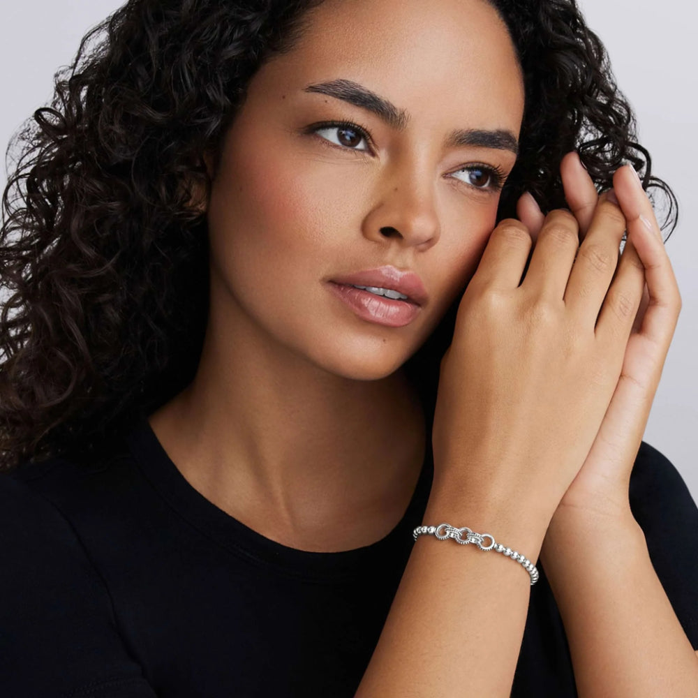 Lagos Signature Caviar Silver Ring Link Stretch Bracelet