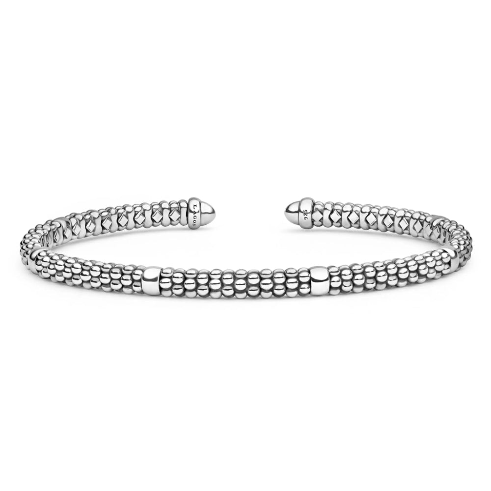 Lagos Signature Caviar Silver Caviar Beaded Mini Versa Torque Bracelet