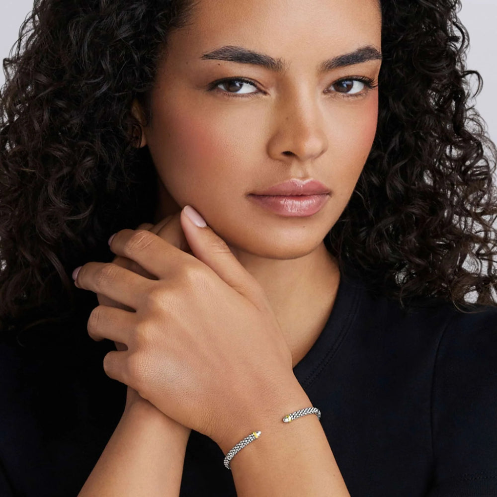 Lagos Signature Caviar Two-Tone Mini Versa Torque Bracelet, 3mm