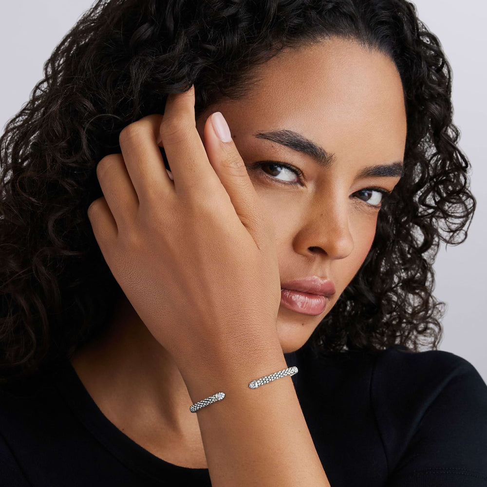 LAGOS Signature Caviar Silver Diamond Mini Versa Torque Bracelet