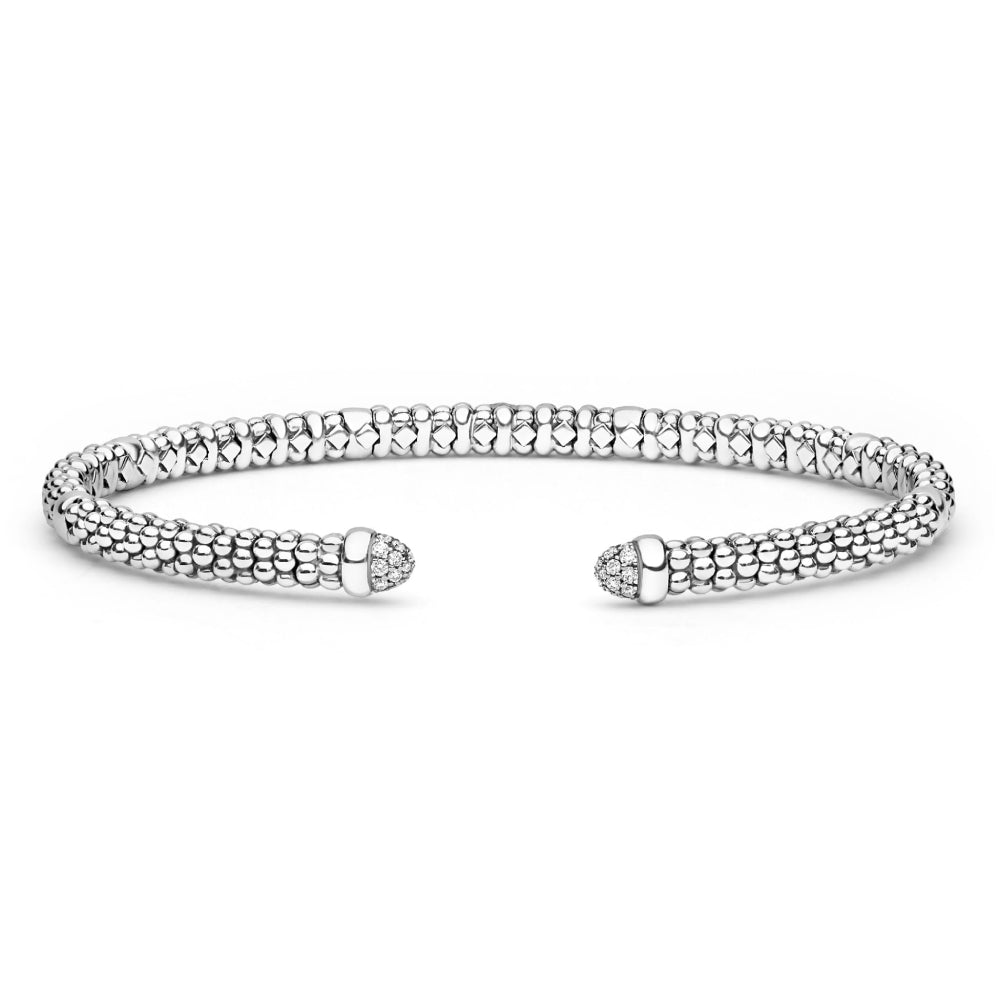 LAGOS Signature Caviar Silver Diamond Mini Versa Torque Bracelet