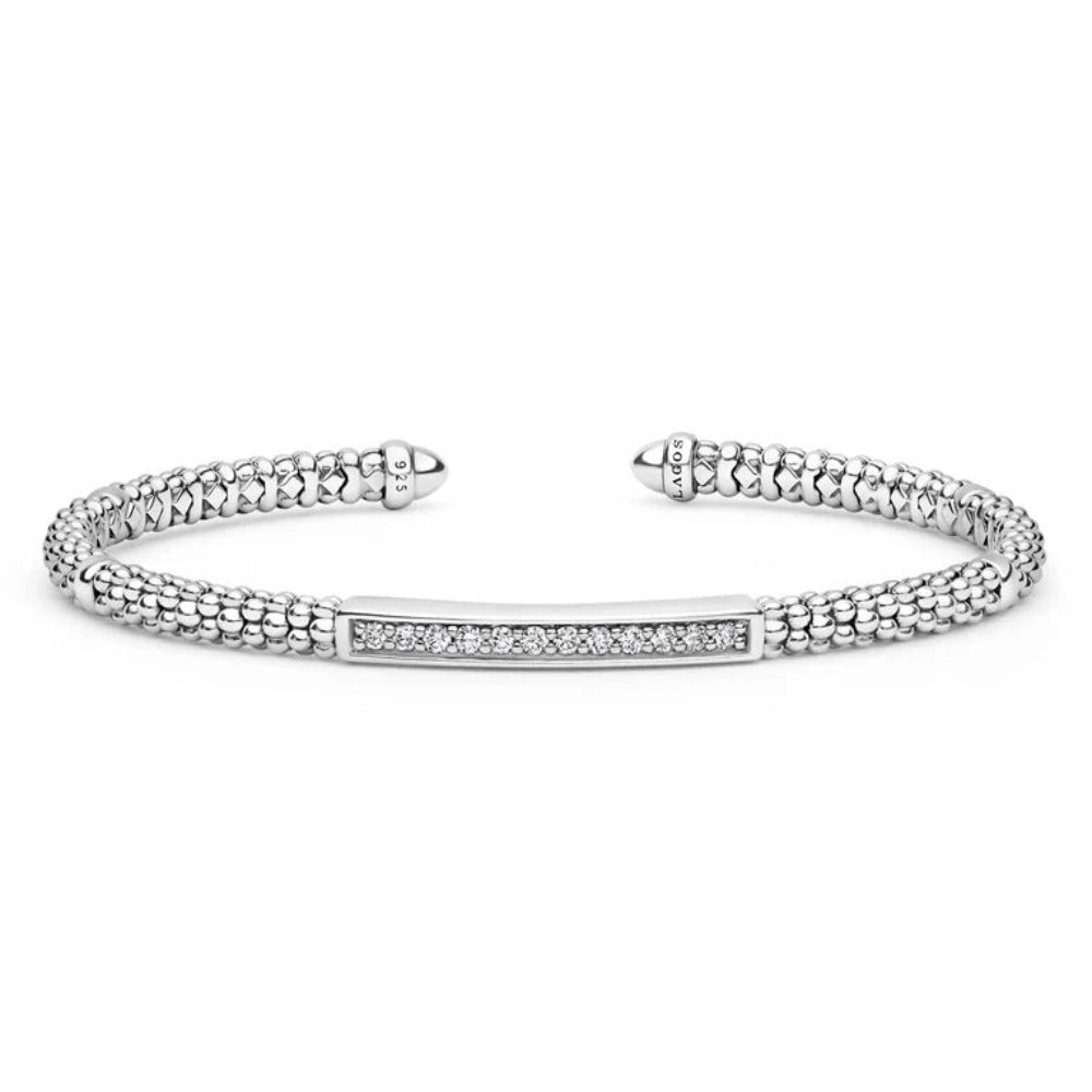 Sterling silver with diamond station and caviar beading 
