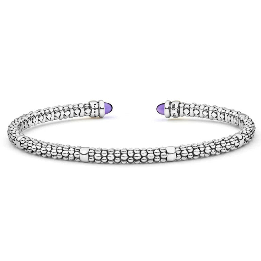 Lagos SS/14Y Signature Caviar Two-Tone Cabochon Gem Mini Versa Torque Bracelet