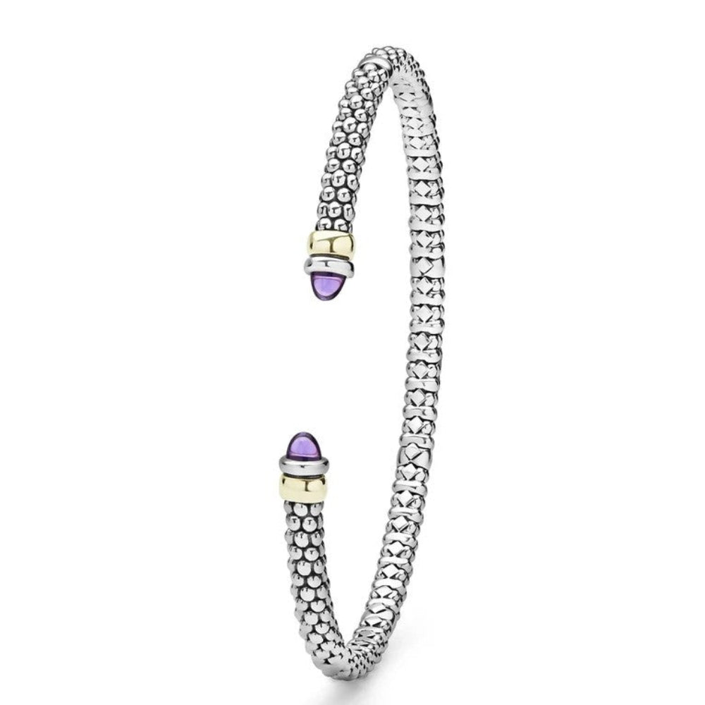 Lagos SS/14Y Signature Caviar Two-Tone Cabochon Gem Mini Versa Torque Bracelet