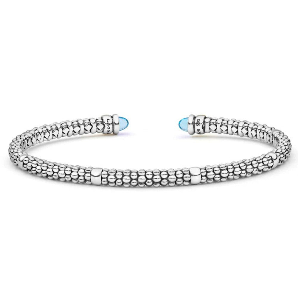 Lagos SS/14Y Signature Caviar Two-Tone Cabochon Gem Mini Versa Torque Bracelet