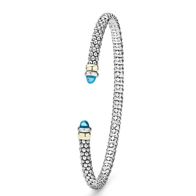 Lagos SS/14Y Signature Caviar Two-Tone Cabochon Gem Mini Versa Torque Bracelet