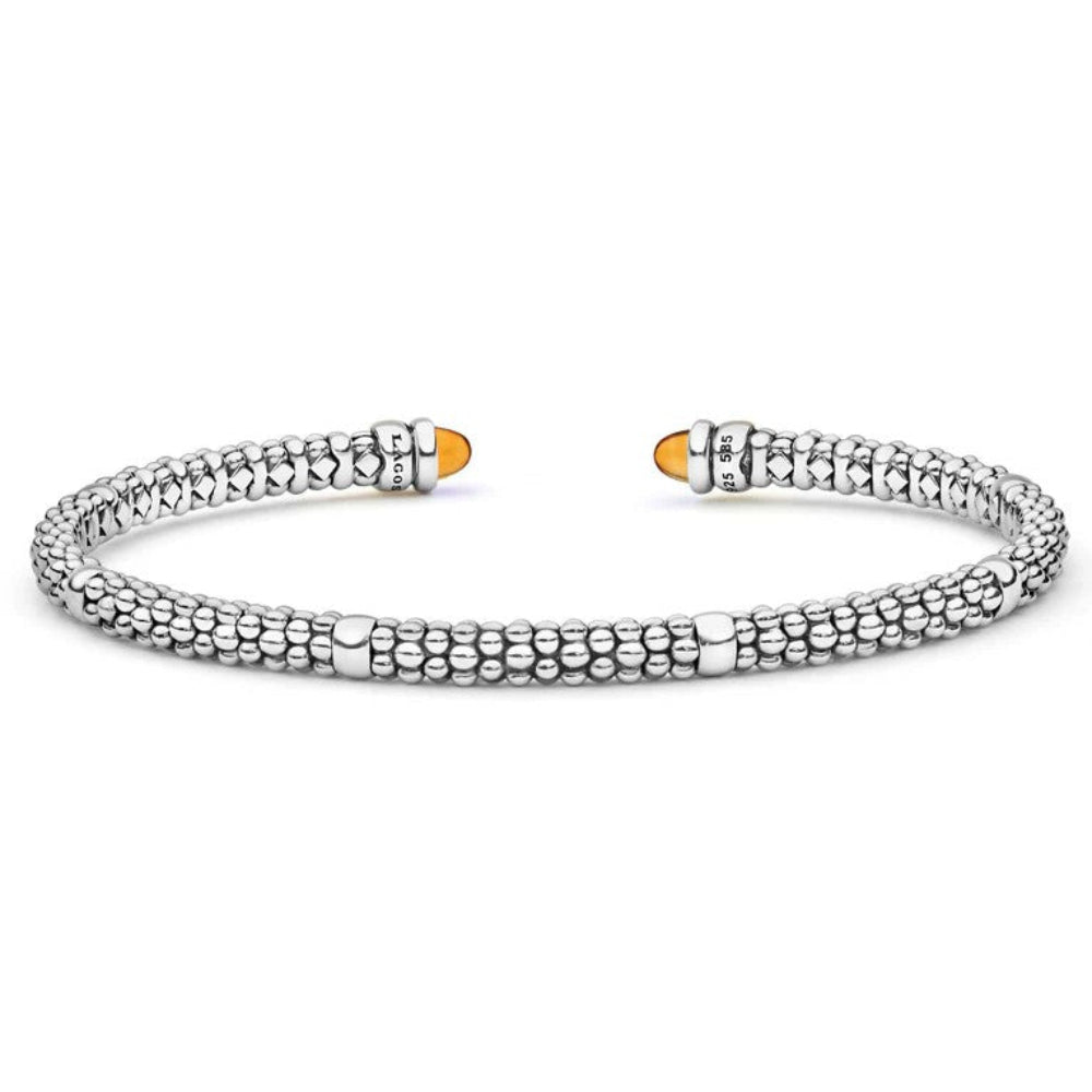 Lagos SS/14Y Signature Caviar Two-Tone Cabochon Gem Mini Versa Torque Bracelet