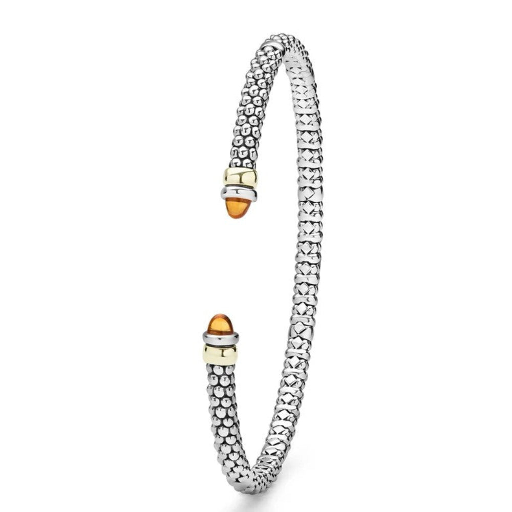Lagos SS/14Y Signature Caviar Two-Tone Cabochon Gem Mini Versa Torque Bracelet