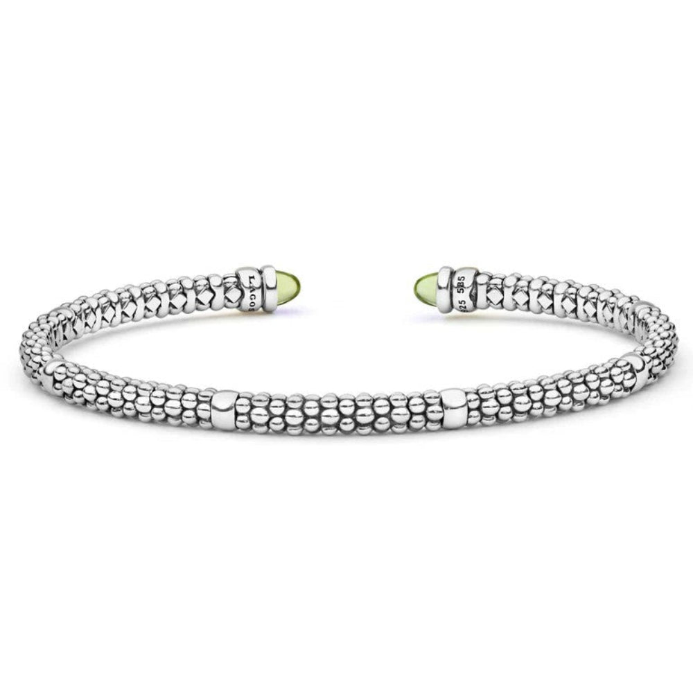 Lagos SS/14Y Signature Caviar Two-Tone Cabochon Gem Mini Versa Torque Bracelet