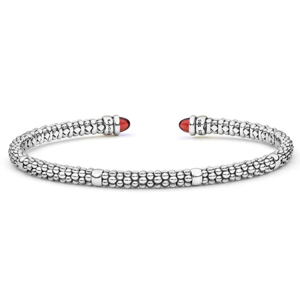 Lagos SS/14Y Signature Caviar Two-Tone Cabochon Gem Mini Versa Torque Bracelet