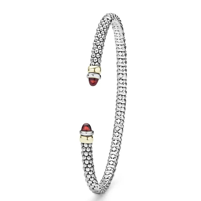 Lagos SS/14Y Signature Caviar Two-Tone Cabochon Gem Mini Versa Torque Bracelet