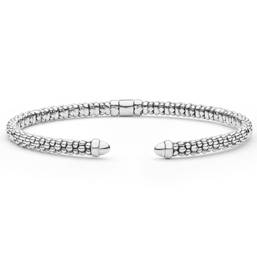 Lagos Signature Caviar Two-Tone Small Diamond Mini Versa Torque Bracelet, 3mm