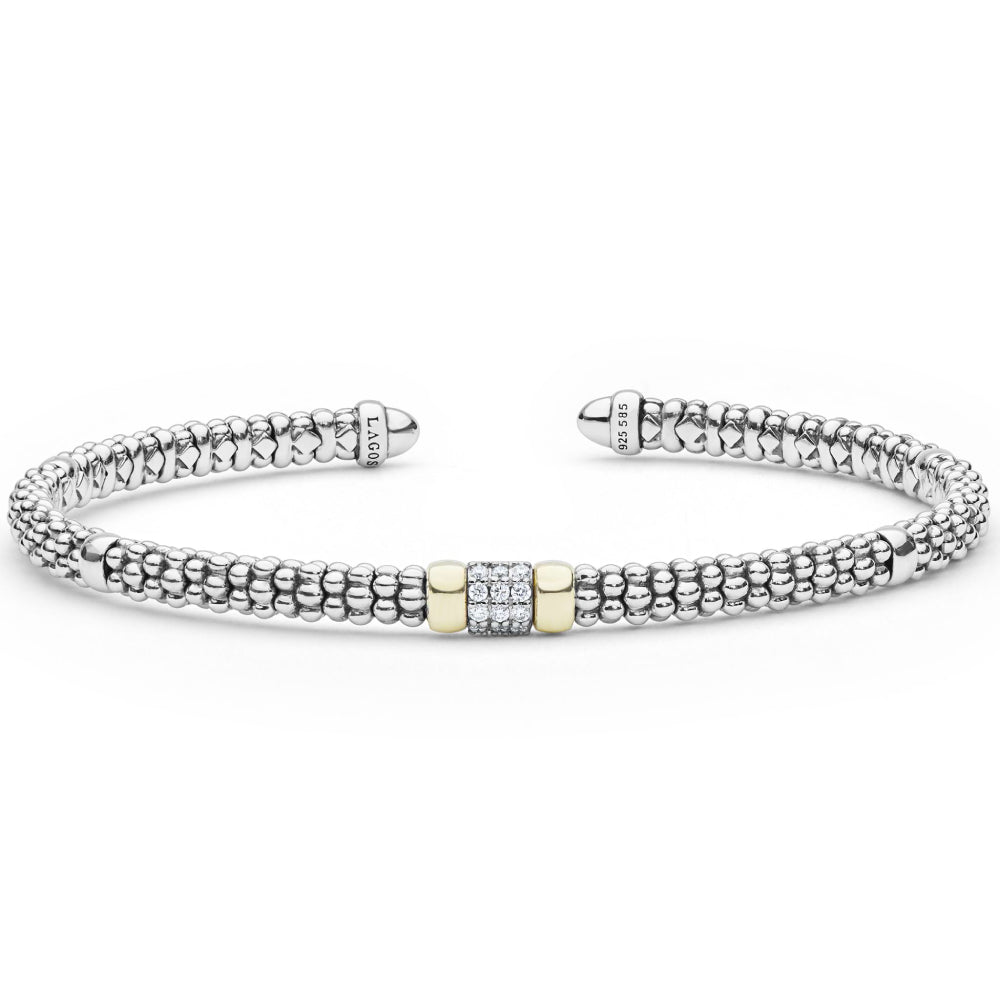 Lagos Signature Caviar Two-Tone Small Diamond Mini Versa Torque Bracelet, 3mm