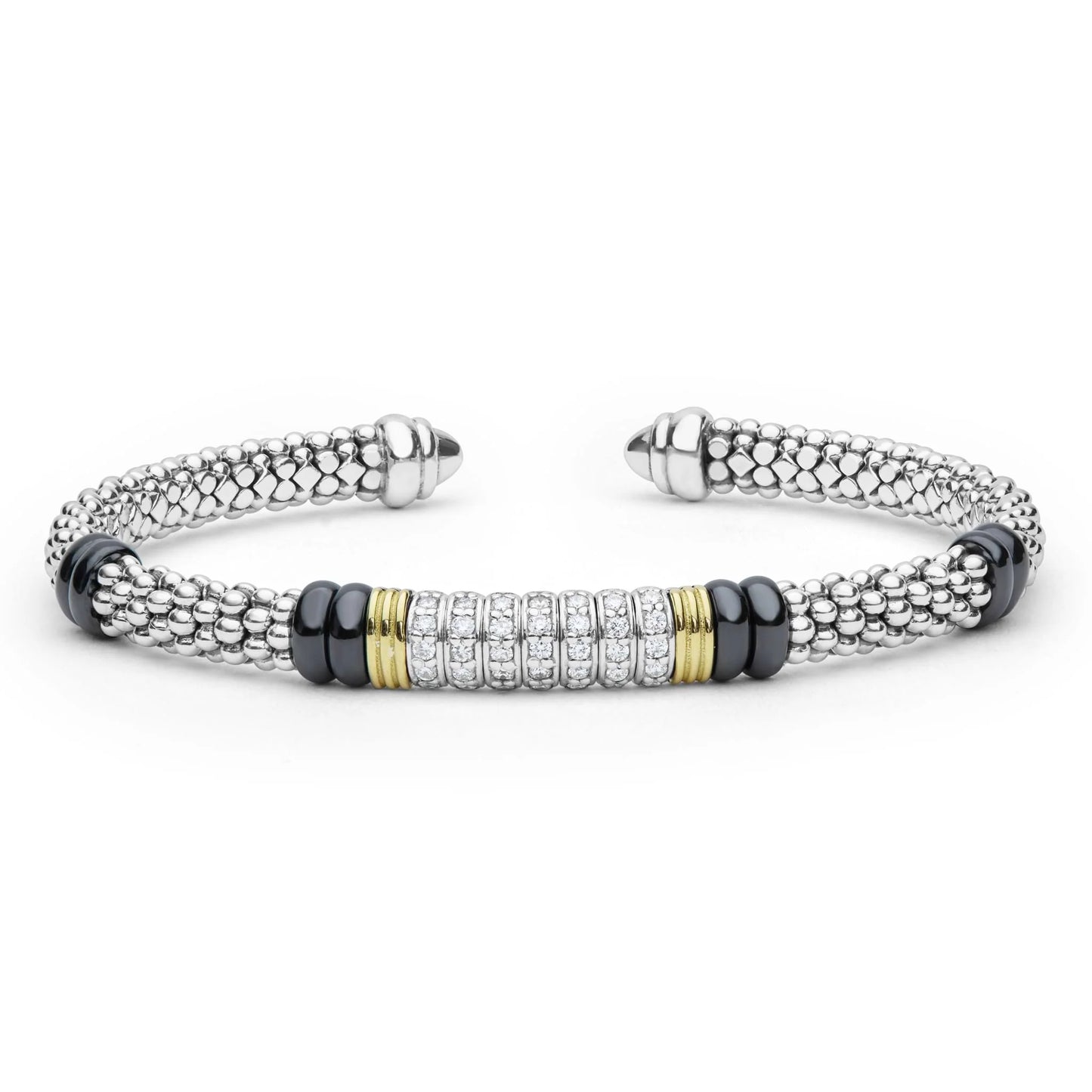 Lagos Black Caviar Two-Tone Diamond Station Black Ceramic Versa Torque Bracelet