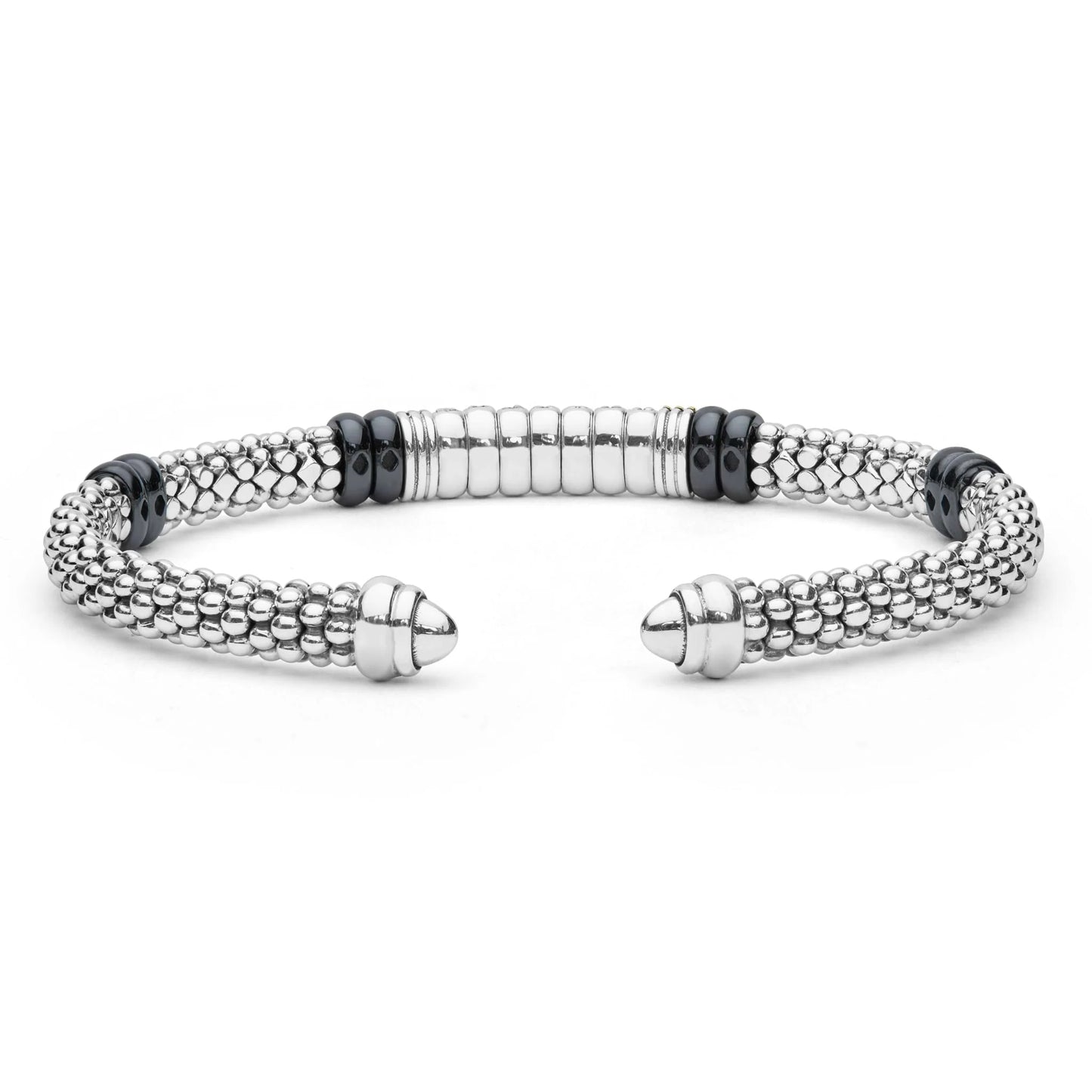 Lagos Black Caviar Two-Tone Diamond Station Black Ceramic Versa Torque Bracelet