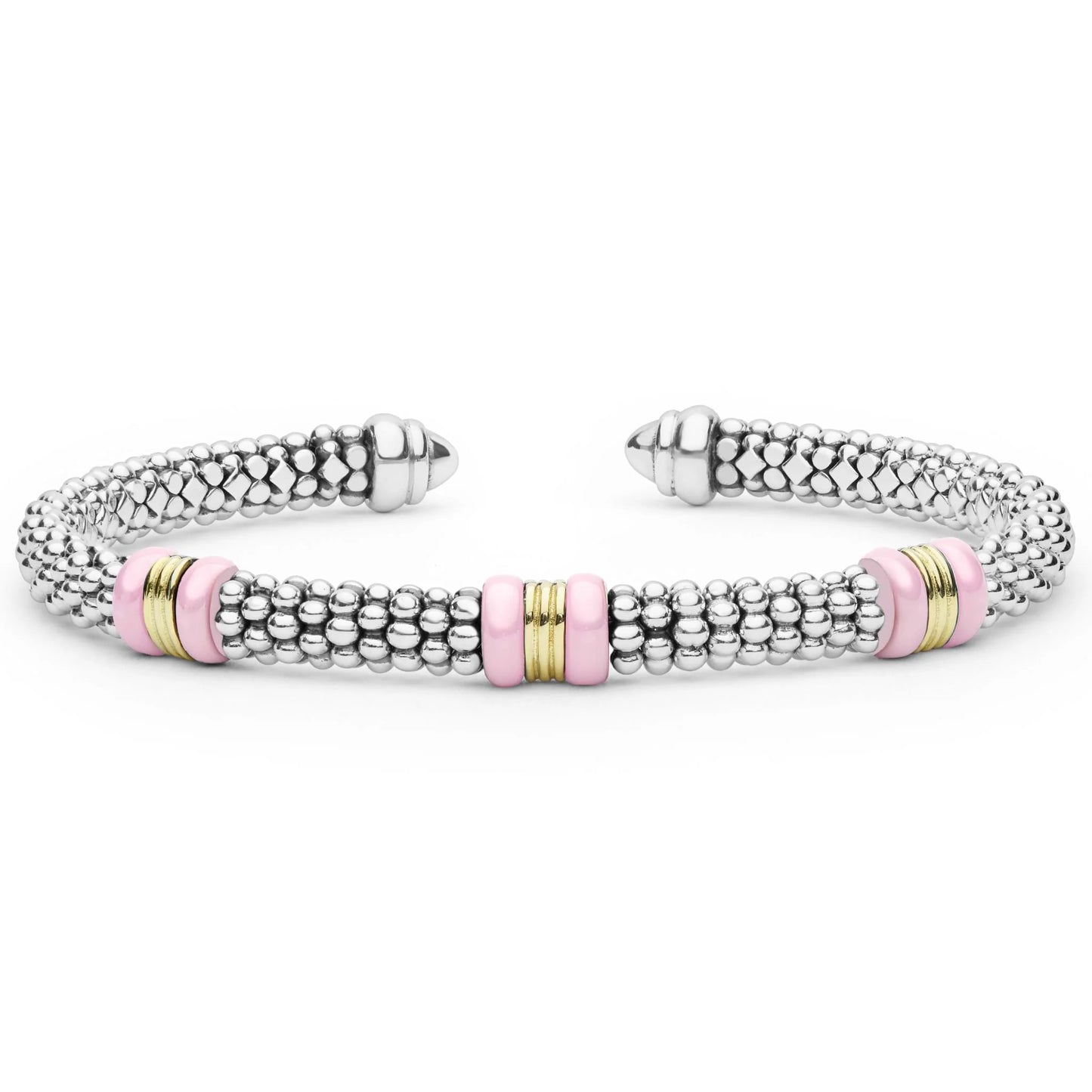 Lagos Pink Caviar Two-Tone Three Station Pink Ceramic Versa Tourque Bracelet