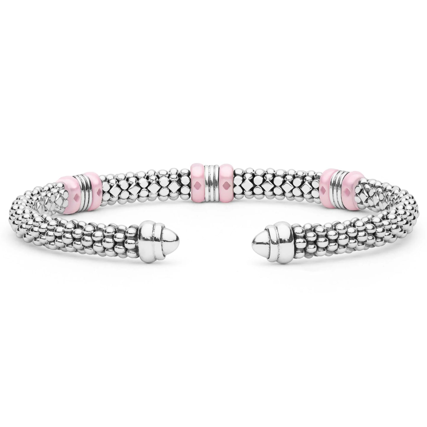 Lagos Pink Caviar Two-Tone Three Station Pink Ceramic Versa Tourque Bracelet
