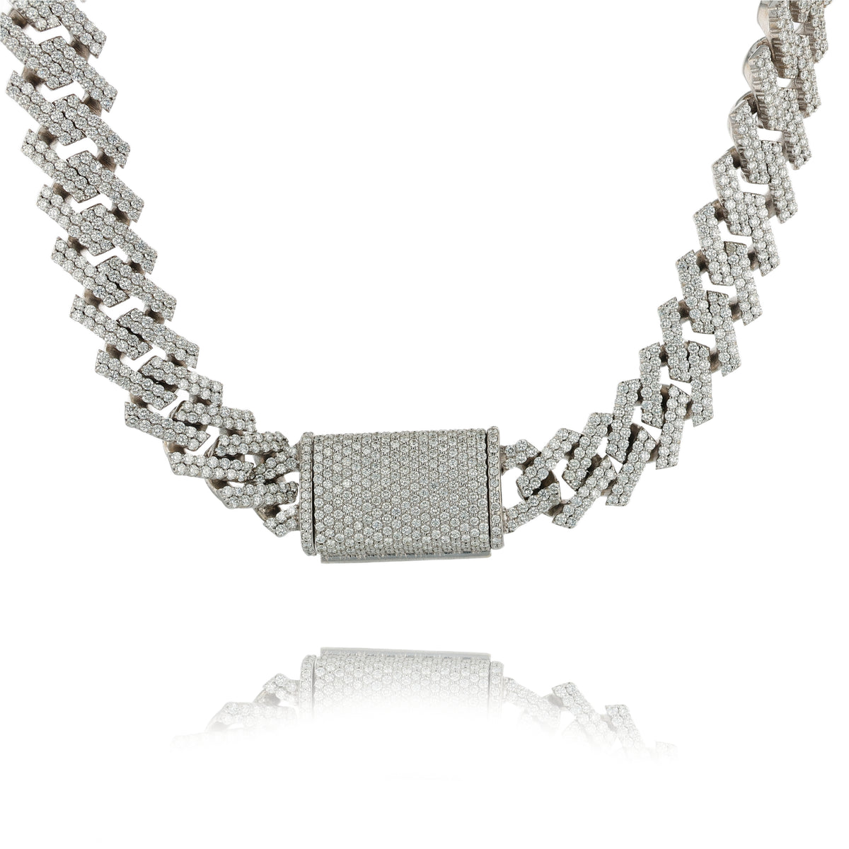 Estate 14k White Gold Cuban Link Chain Diamond Necklace