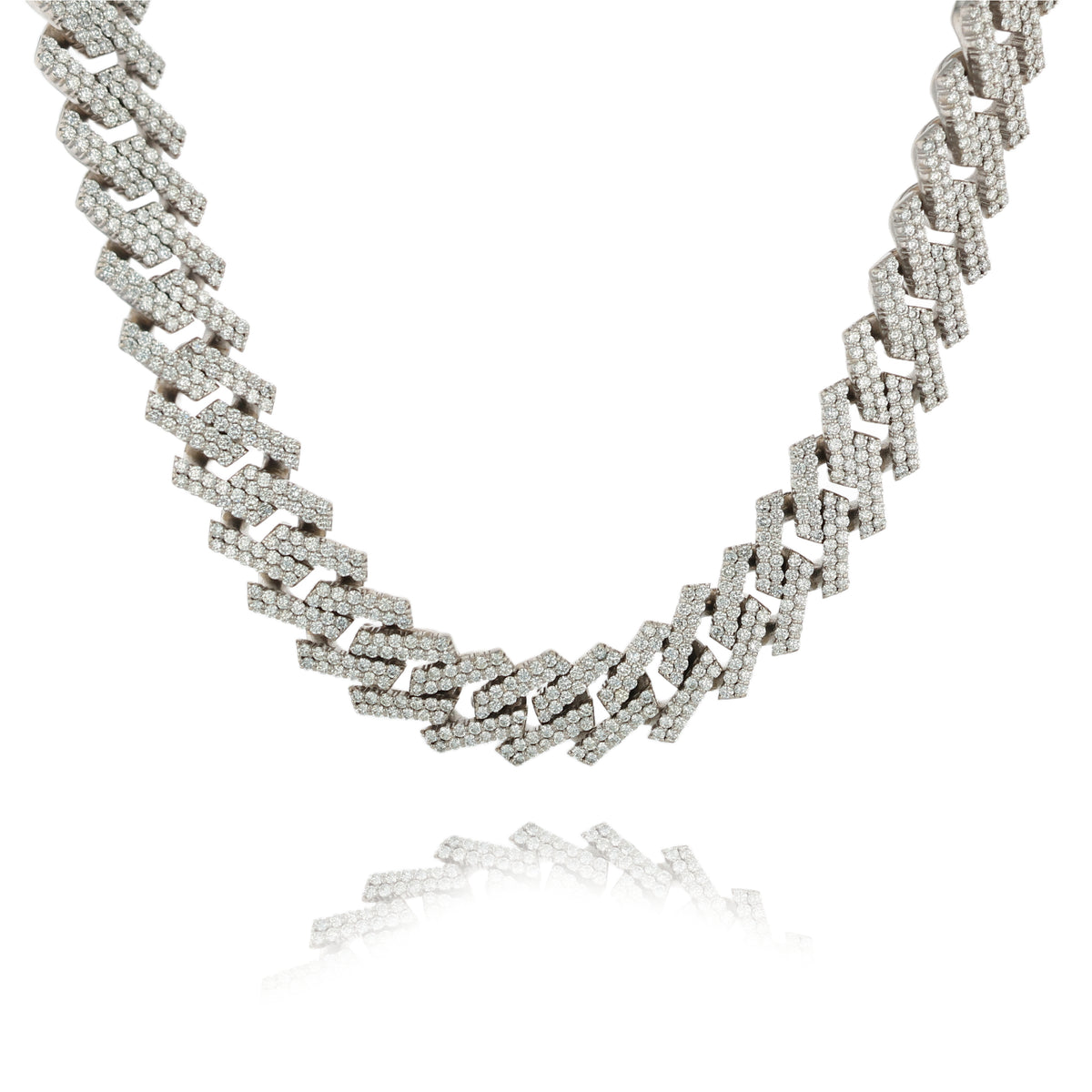 Estate 14k White Gold Cuban Link Chain Diamond Necklace