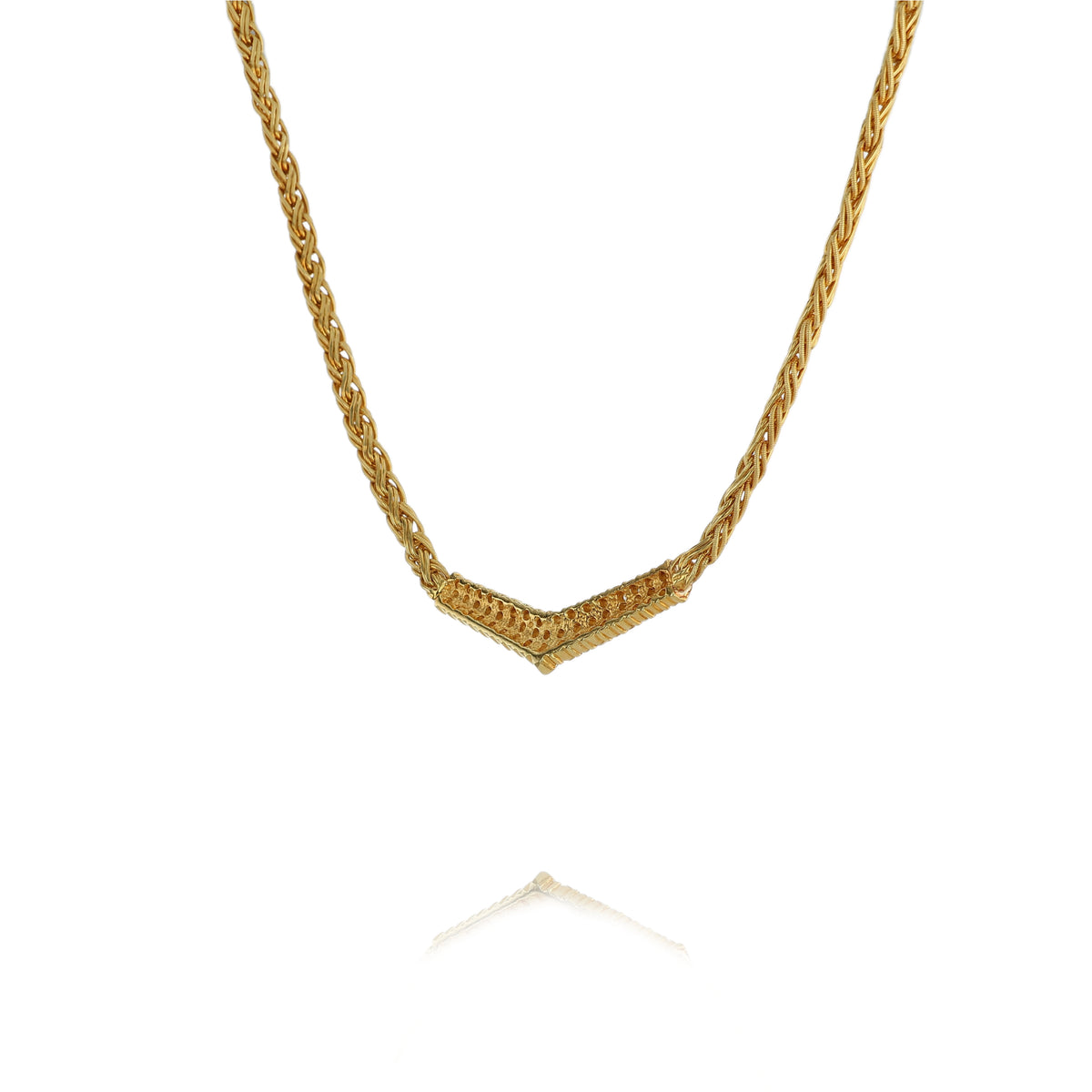 Estate 18k Yellow Gold Diamond "V" Woven High Polish and Coin Edge Design Necklace