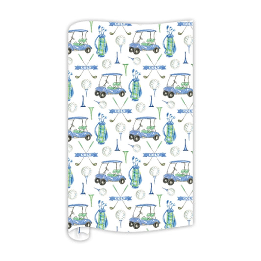 RosanneBeck Golf Balls and Golf Cart Pattern Blue Wrapping Paper