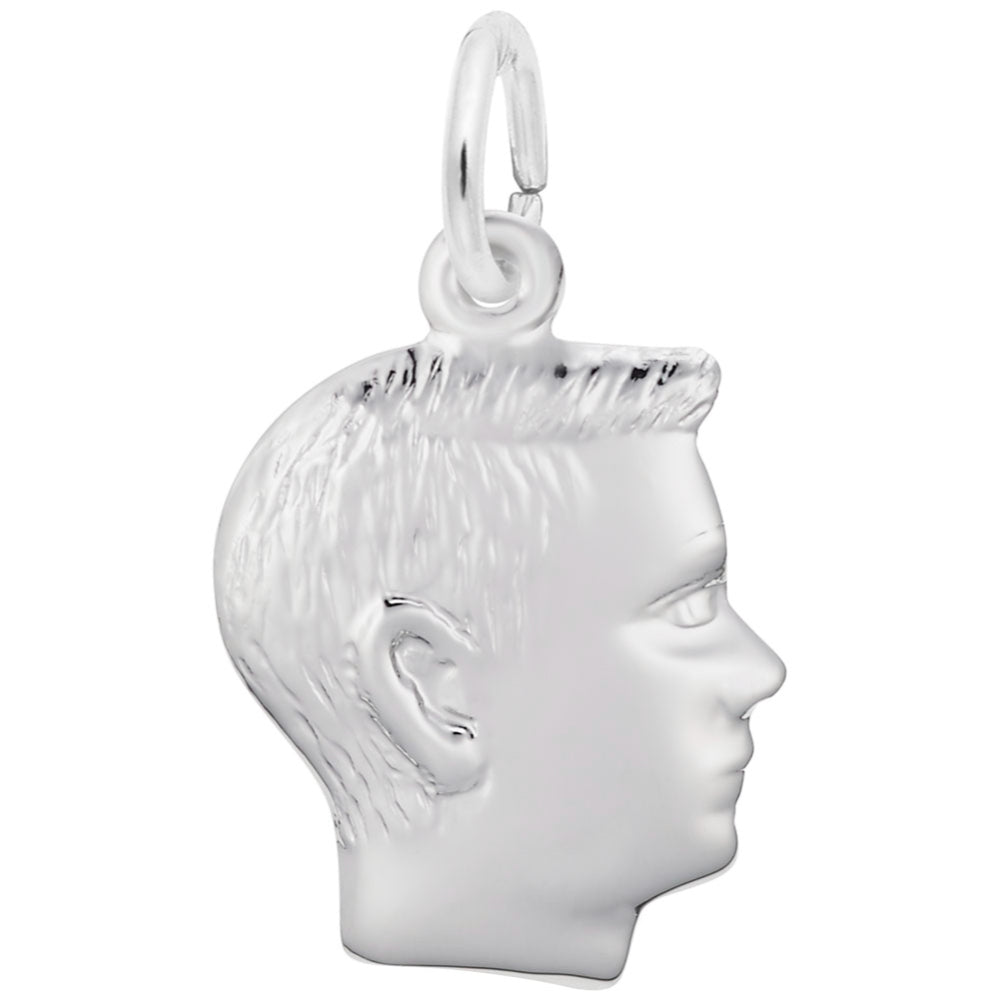 Silver Boy's Head Silhouette Charm on a white background