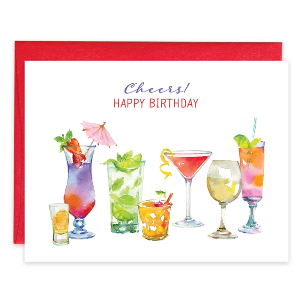 birthday greeting card with tropical drink displays on it. 