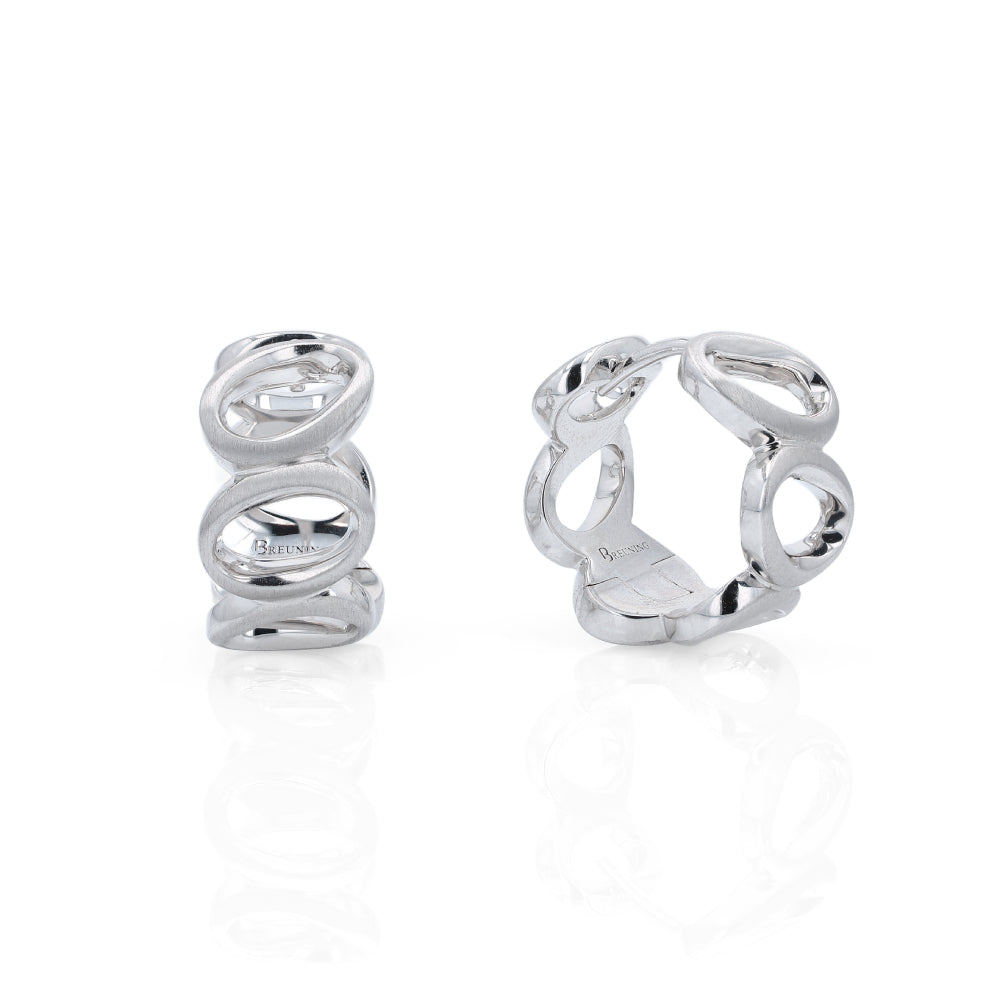 Sterling Silver Matte And Polished Open Oval Hoop Earrings
