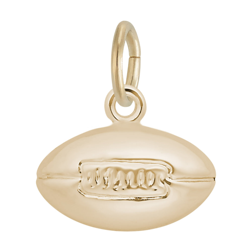 Gold football charm on a white background