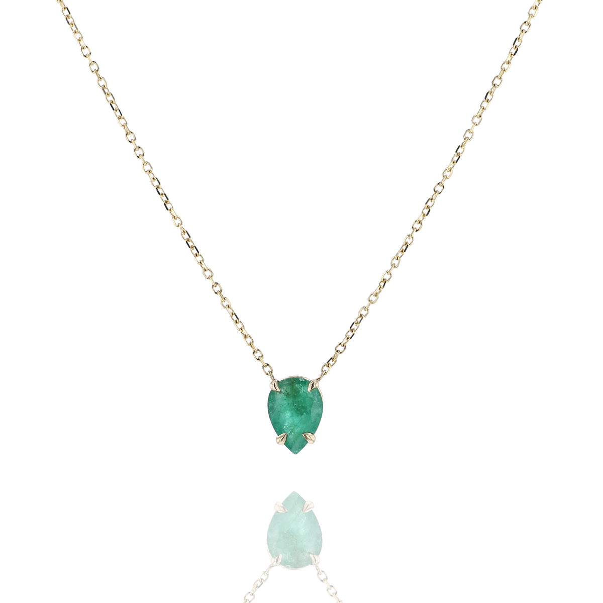 Estate 14k Yellow Gold and Solitaire Pear-Shaped Emerald 18" Chain Necklace