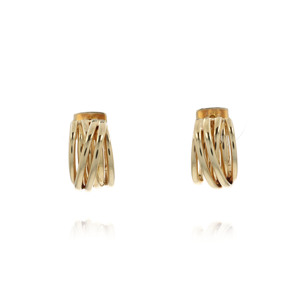 14k Yellow Gold 16mm Multi-Row Cross Over Hoop Earrings