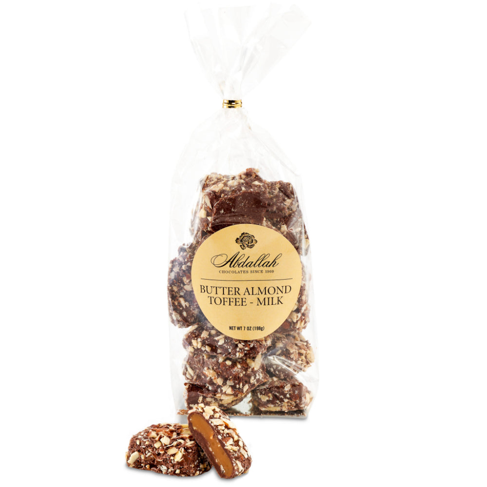 Abdallah Candies 7 oz Bag of Milk Chocolate Butter Almond Toffee