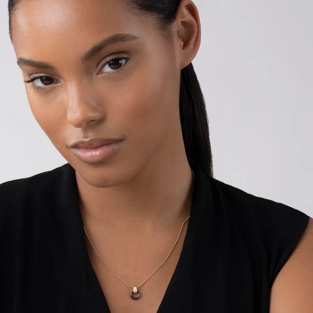 Lagos 18k Meridian Black Ceramic Circle Pendant Necklace