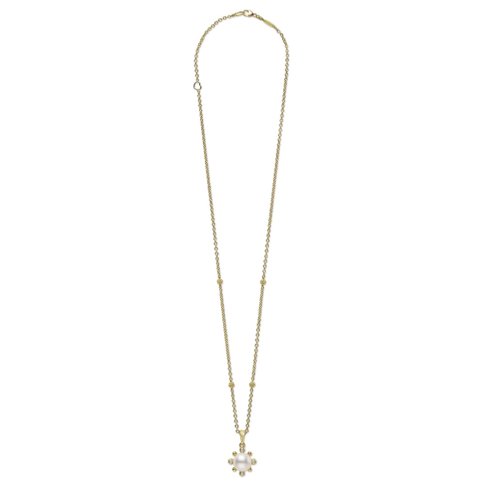 Lagos Luna 18k Gold Fleur Pearl Diamond Pendant Necklace