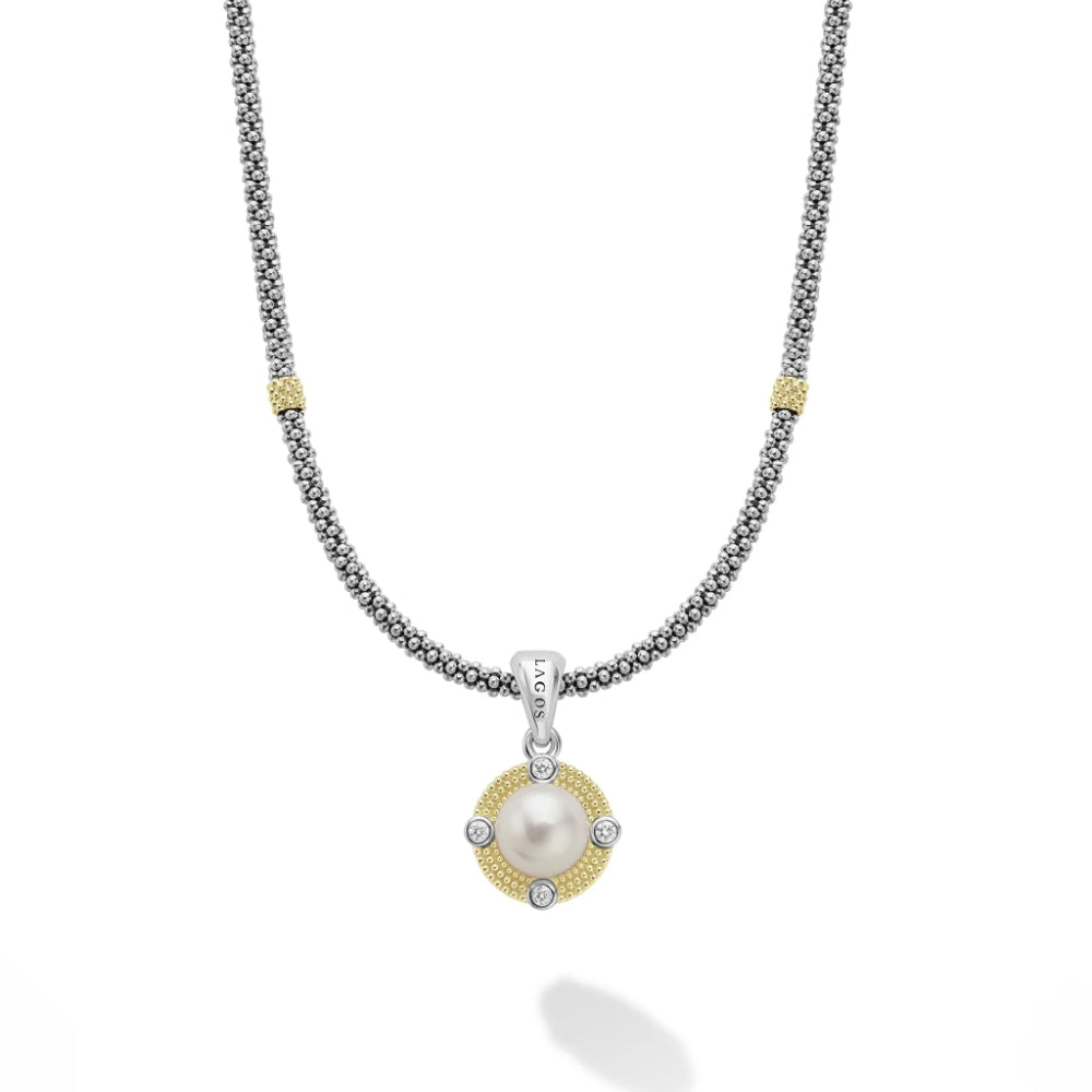 Necklace with a pearl pendant on a white background