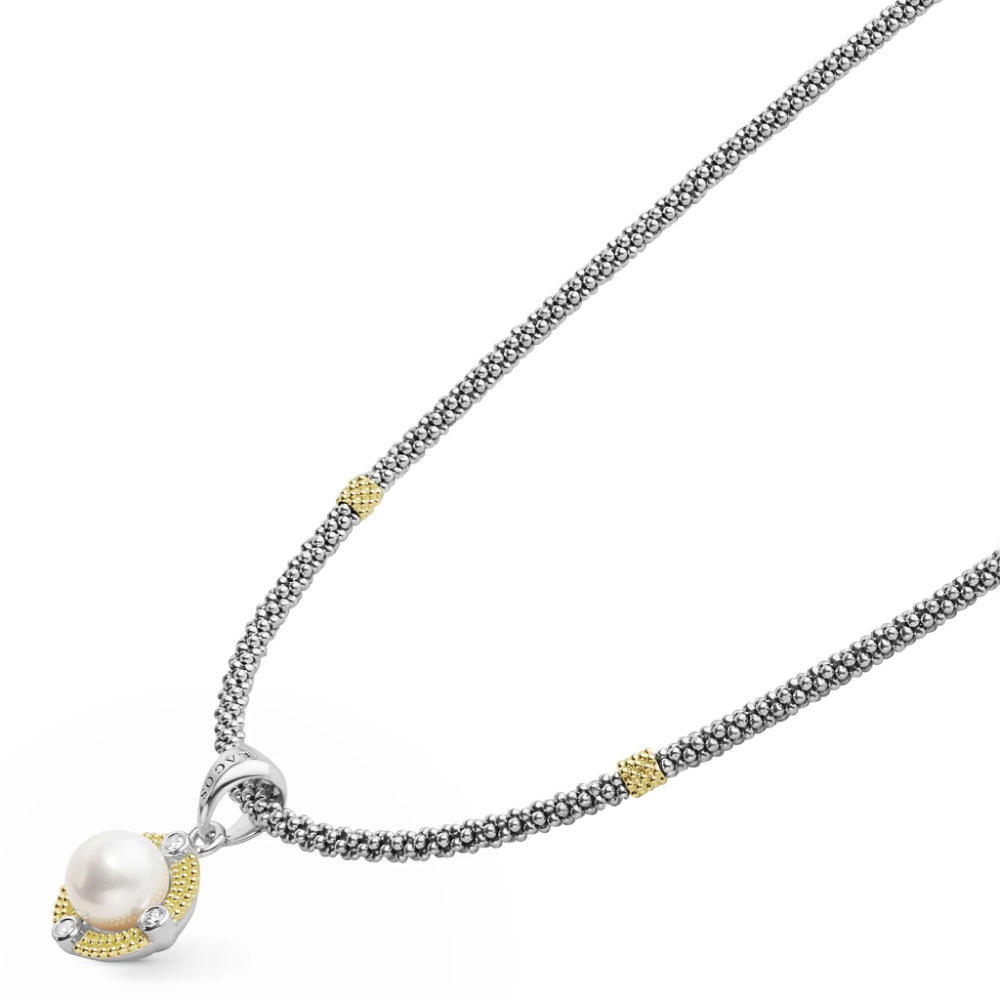 Necklace with a pearl pendant on a white background