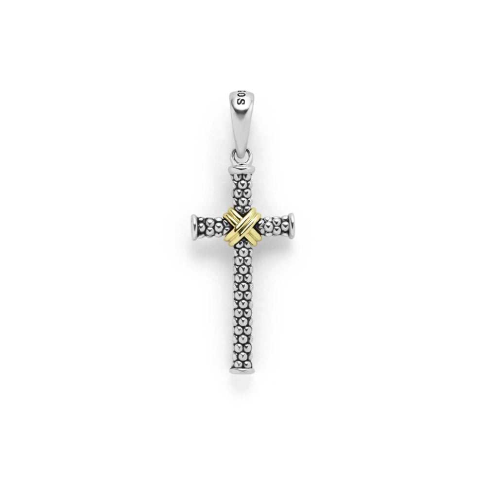 Lagos Anthem Two-Tone Small Caviar Beaded X Cross Amulet
