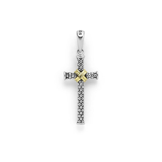 Lagos Anthem Two-Tone Caviar Beaded X Cross Amulet