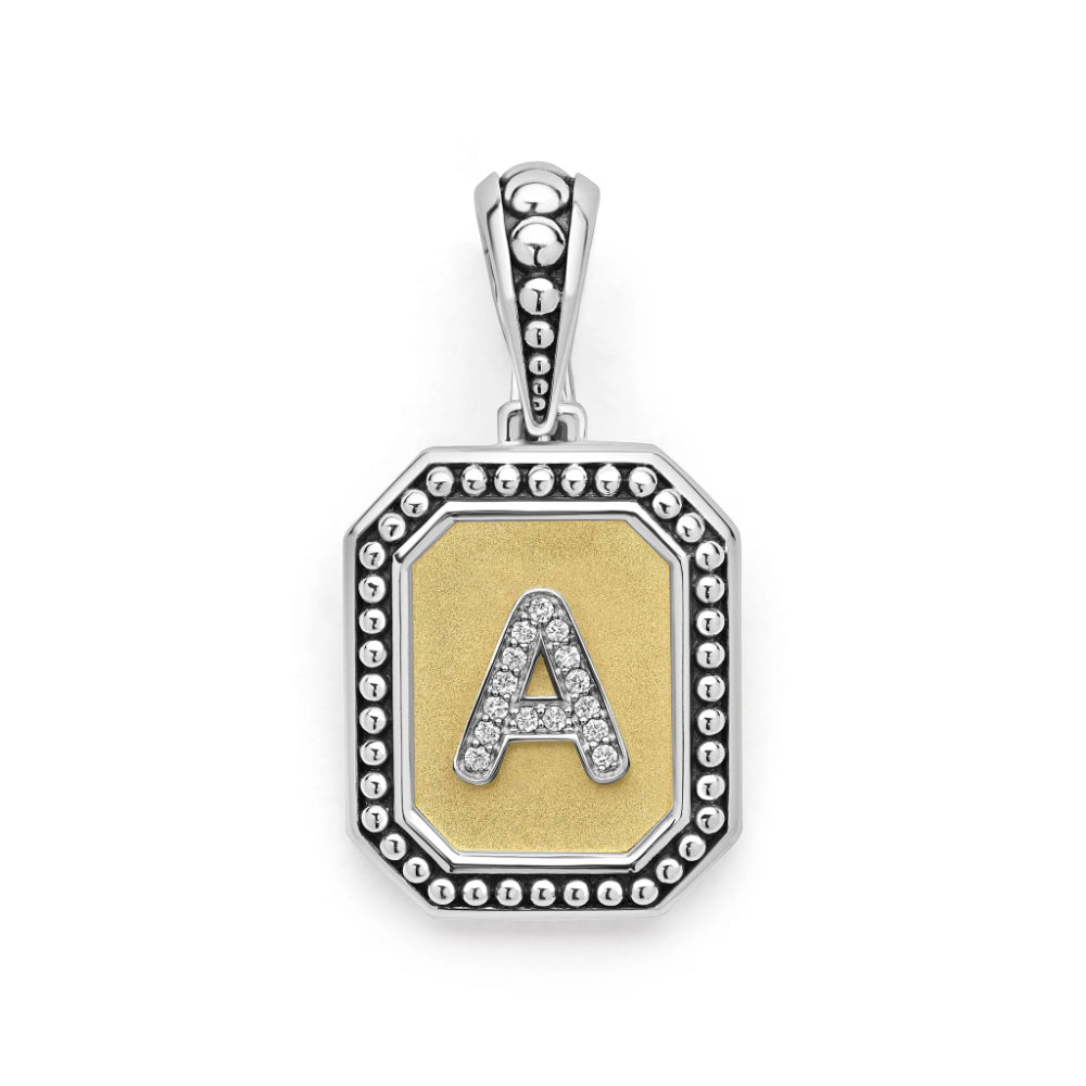 Lagos Signature Caviar Octagon Diamond Initial Pendant