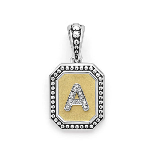 Lagos Signature Caviar Octagon Diamond Initial Pendant