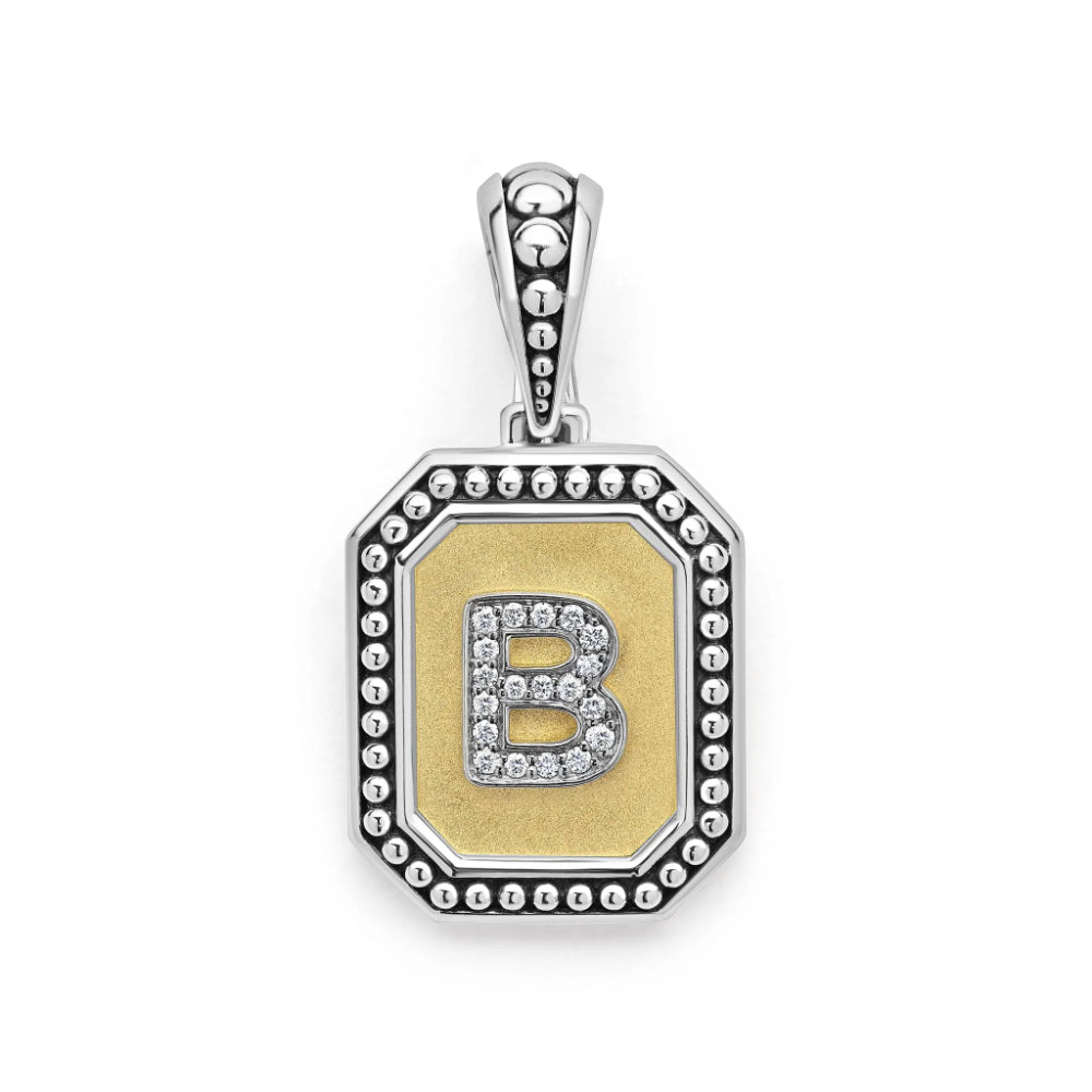 Lagos Signature Caviar Octagon Diamond Initial Pendant