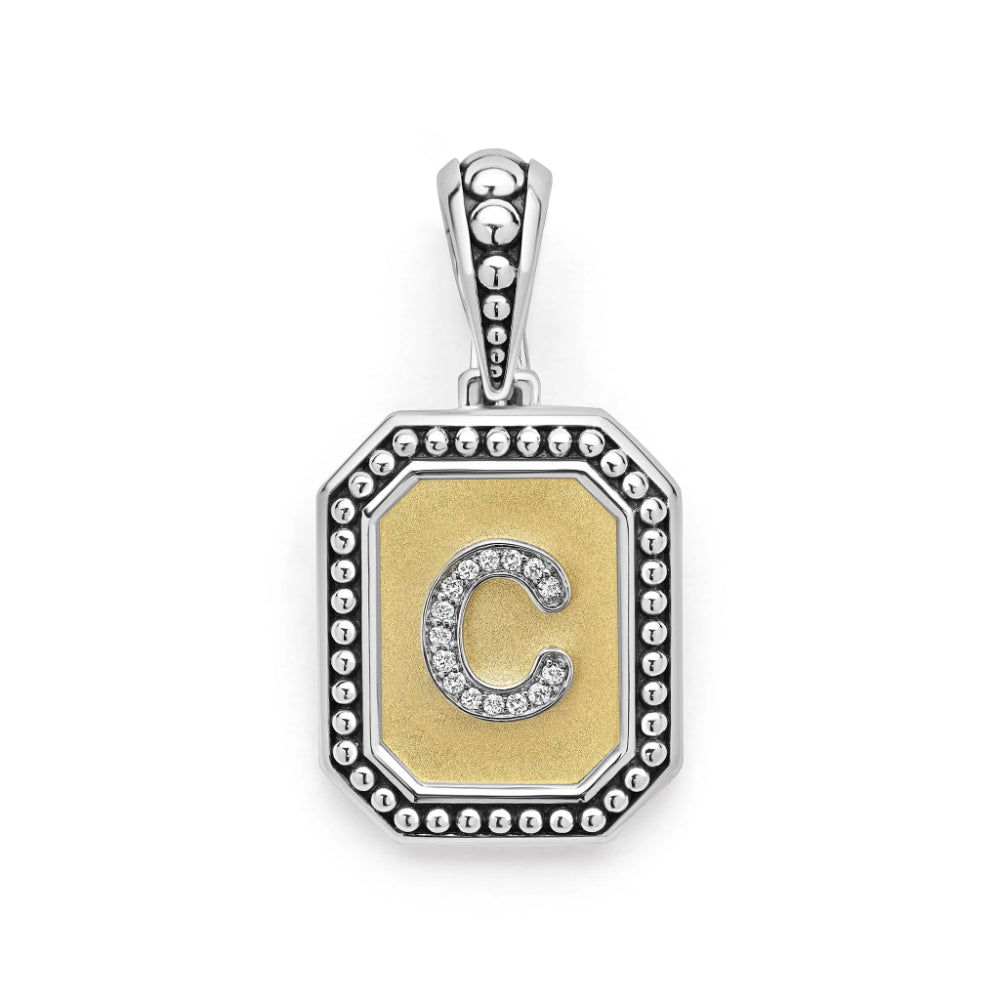 Lagos Signature Caviar Octagon Diamond Initial Pendant