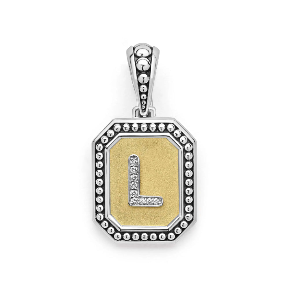 Lagos Signature Caviar Octagon Diamond Initial Pendant