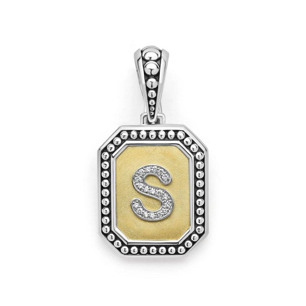 Lagos Signature Caviar Octagon Diamond Initial Pendant