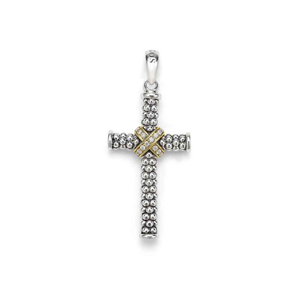 Lagos Anthem Two-Tone Caviar Beaded Diamond Cross Amulet