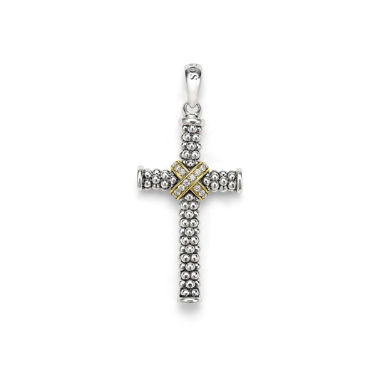 Lagos Anthem Two-Tone Caviar Beaded Diamond Cross Amulet