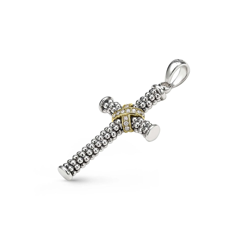 Lagos Anthem Two-Tone Caviar Beaded Diamond Cross Amulet