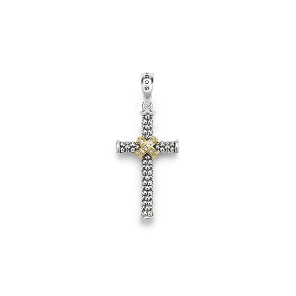 Lagos Anthem Small Two-Tone Caviar Beaded Diamond Cross Amulet
